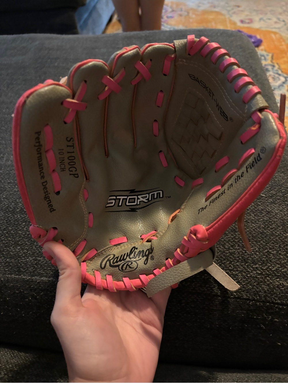 Rawlings Kids Softball Glove Pink and Grey Storm Series